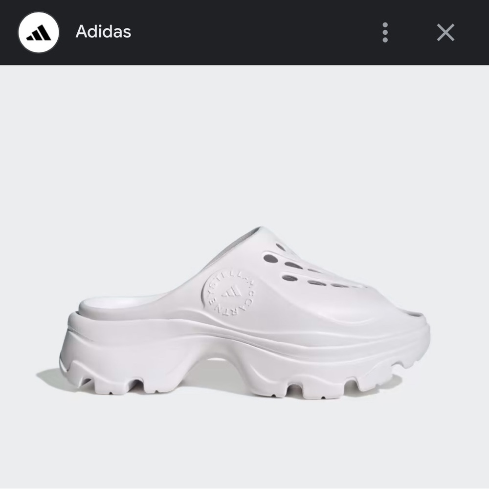 Stella McCartney x Adidas clogs in white, brand new with tags, size women’s US 7